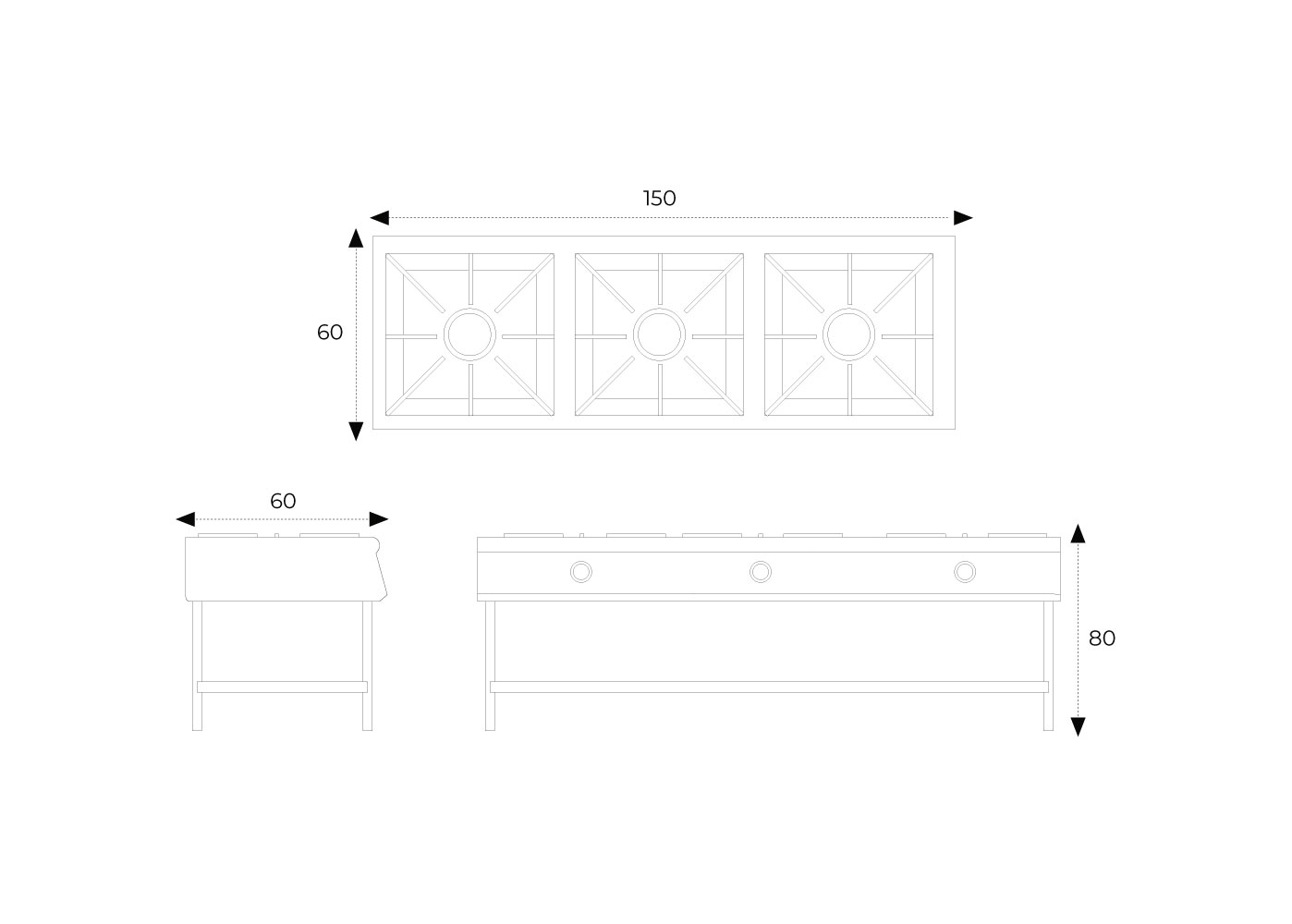 COCINA INDUSTRIAL 3 HORNILLAS
